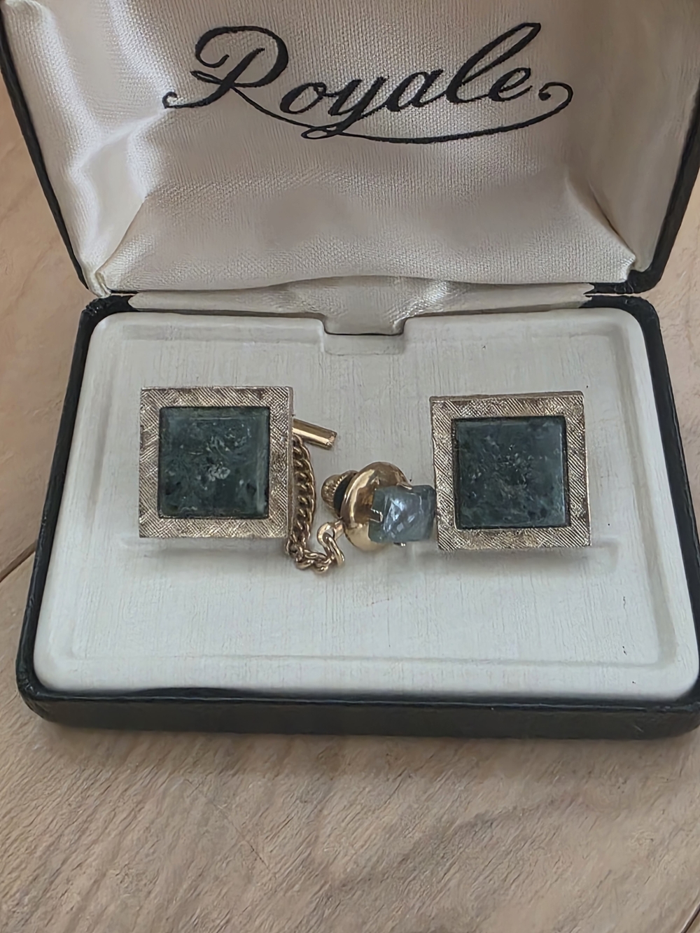 Vintage Jade cufflinks and tie tack